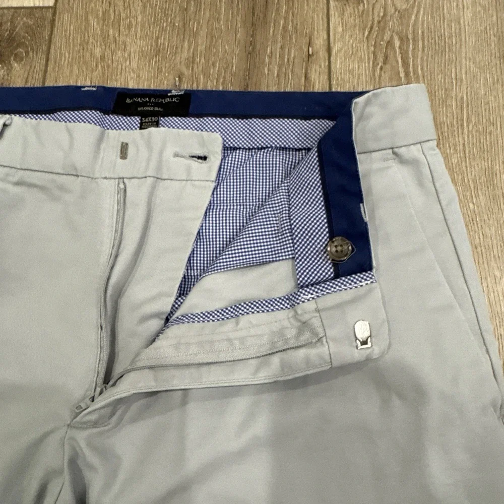 Banana Republic Pants Mens 34x30 Gray Tailored Slim Fit Chino Casual Preppy #940
